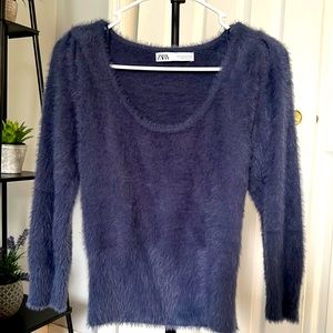 Zara Navy Blue Fluffy Long Sleeve Top